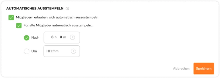 Time tracking policy settings – Auto clock out